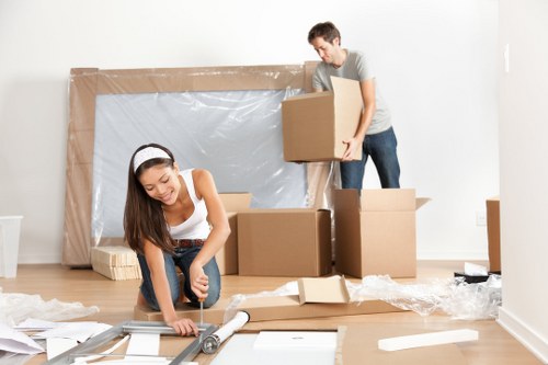 Packed boxes and furniture prepared for secure storage