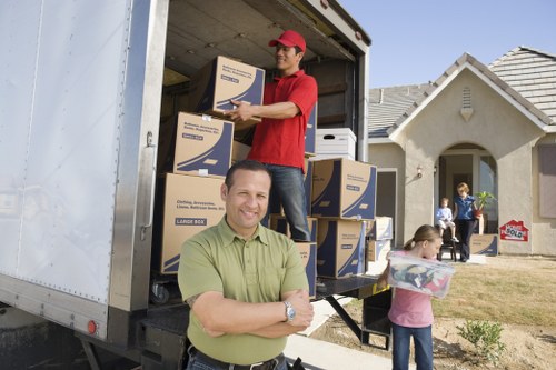 Furniture and boxes arranged for long-term storage in Raynerslane