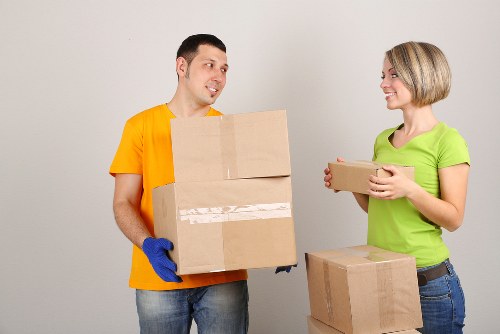 Packed boxes and furniture ready for flexible storage in Raynerslane